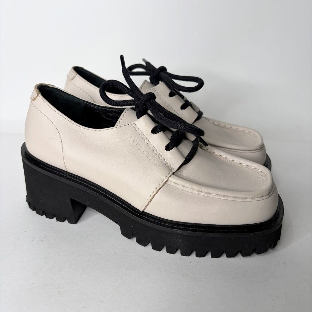 Longchamp Shoes Platform Foam Block Heel Lace Up Statement Women EU 36 / US 6